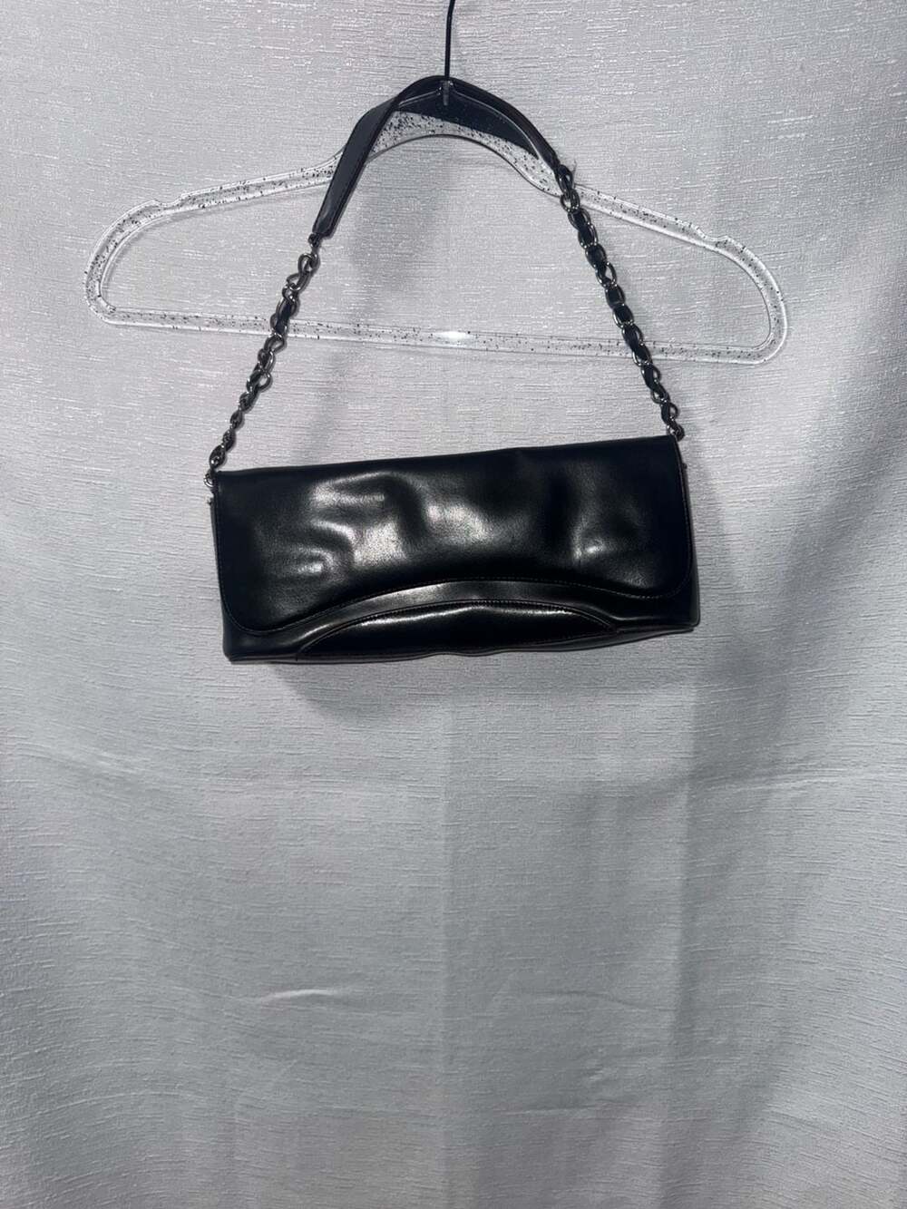Me Too Vintage Black Leather Clutch Handbag with Chain Strap